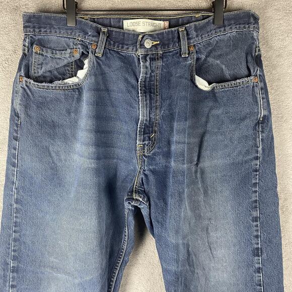 Levis 569 Jeans Mens 35x28 Blue Loose Straight Leg Distressed Denim 100% Cotton - Picture 2 of 14